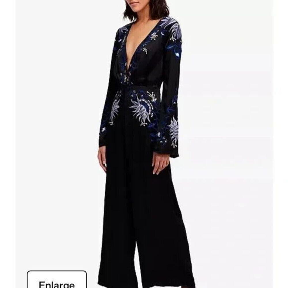 Free People Gypsy Rose Jumpsuit Floral Embroidered Black Size 4 Wide Leg NWT$350 - Picture 6 of 16